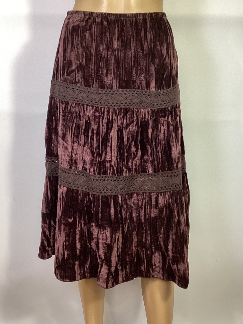 New Frontier brown velvet & macrame skirt Sz 8